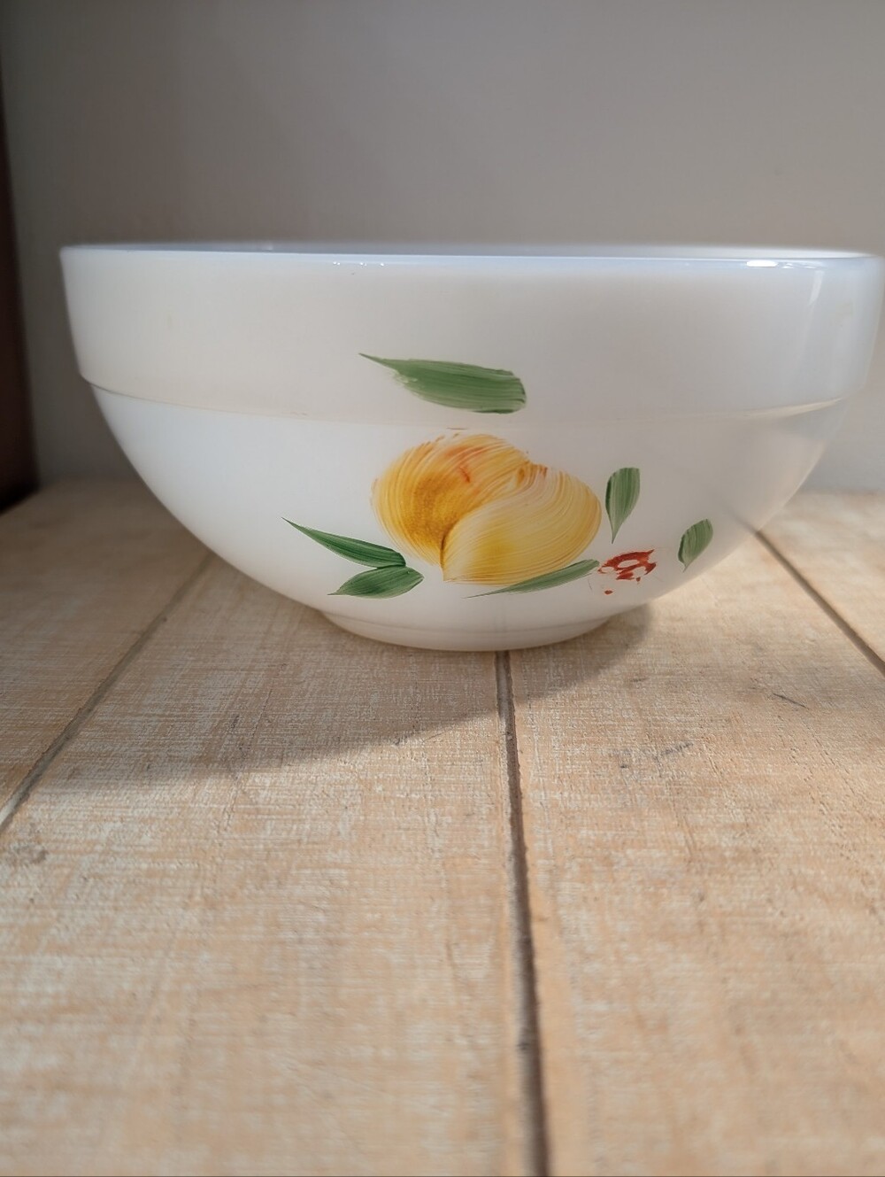 Vintage MCM Fire King Gay Fad Studios Hand Painted Milk Glass Bowl